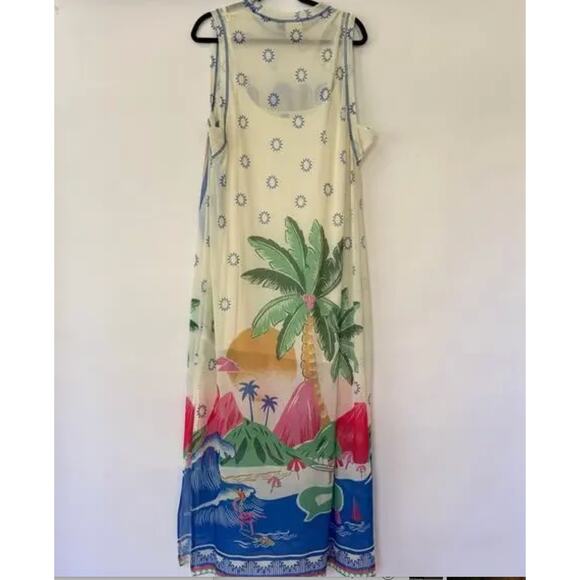Farm Rio Womens Rio De Janeiro Graphic Mesh Midi Dress Multicolor Size S NEW - Picture 8 of 8